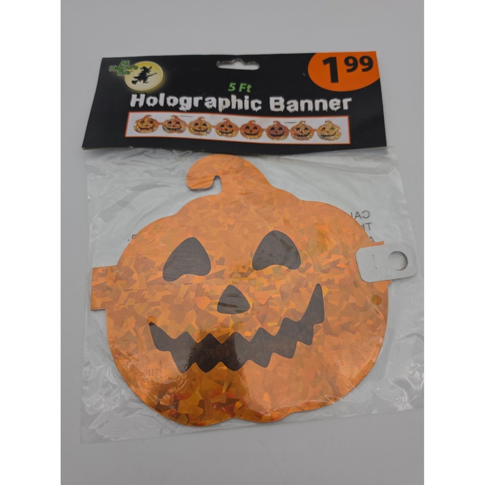 Nos VINTAGE  Happy HALLOWEEN  Holographic banner 5 FT